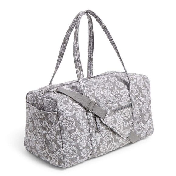 NWT Vera Bradley Cotton Collegiate Large Travel Duffle Bag - Grey/White - Picture 12 of 12